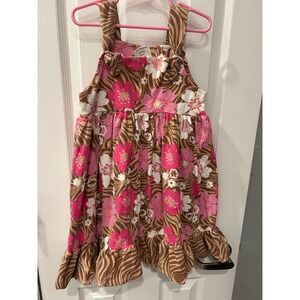 Corky's Kids Girls Pink Floral Zebra Stripe Ruffle Sundress Size 6X k7022